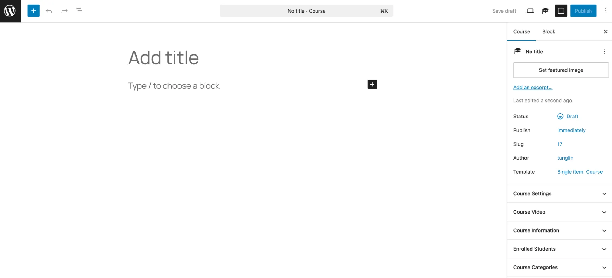 Course settings panel