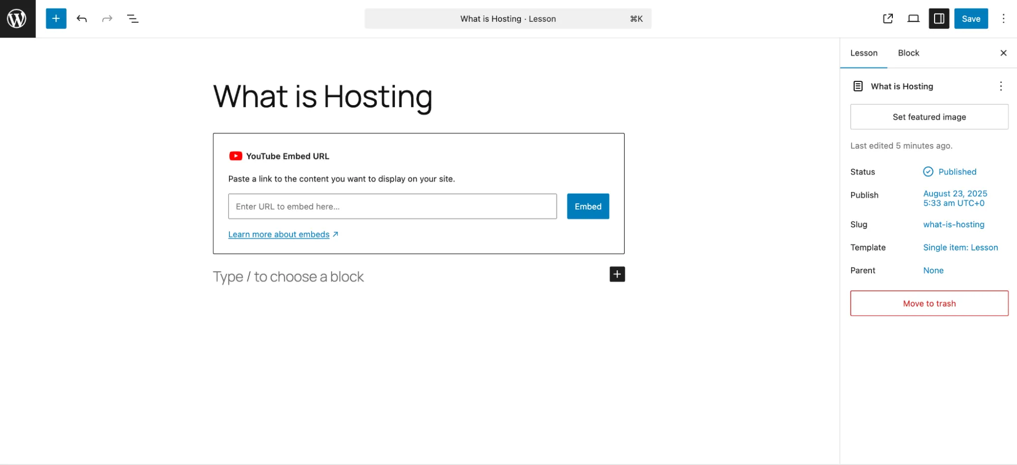 Lesson editing interface